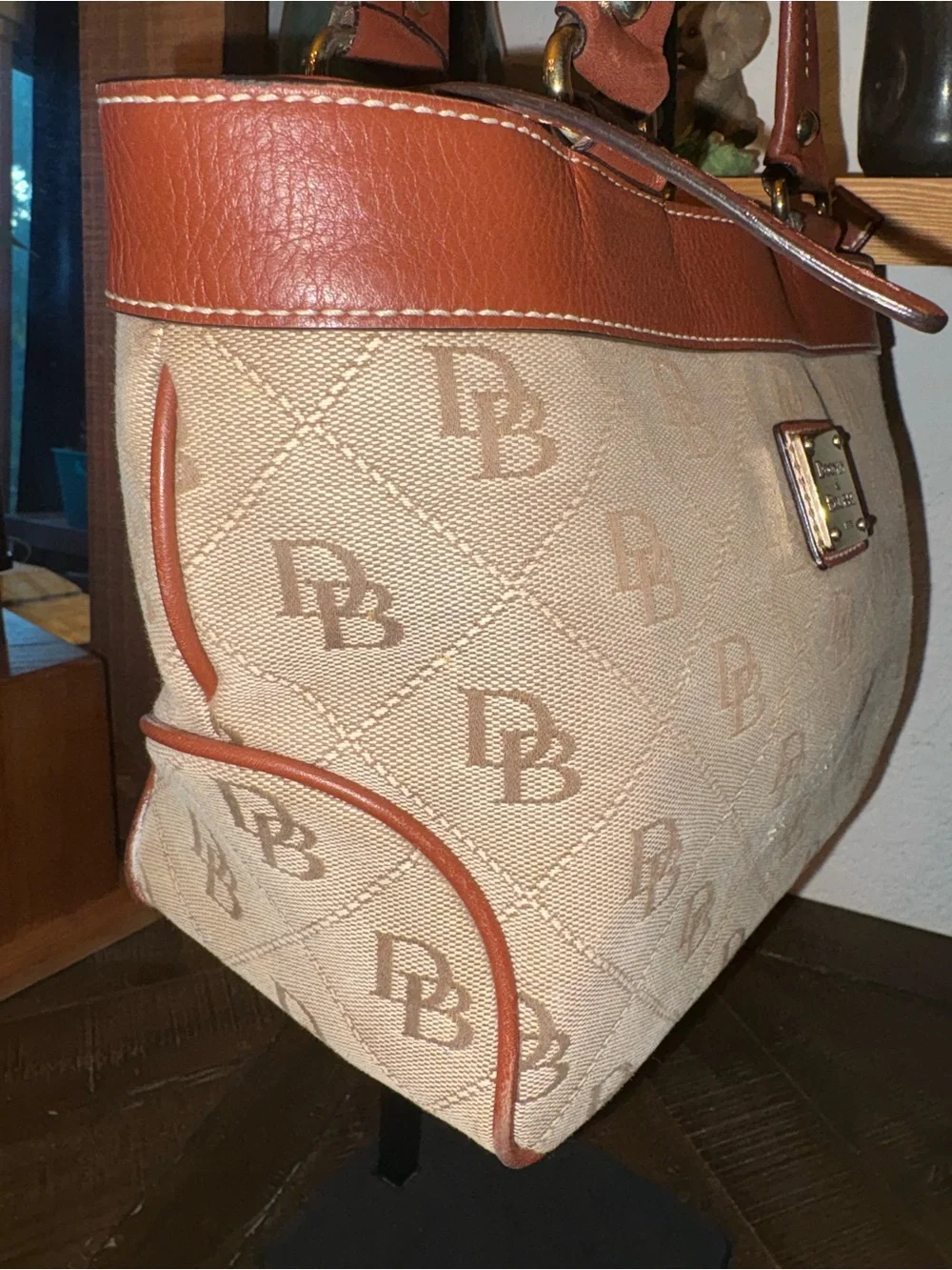 Dooney & Bourke Signature DB Monogram Satchel | British Tan | Zip Top
